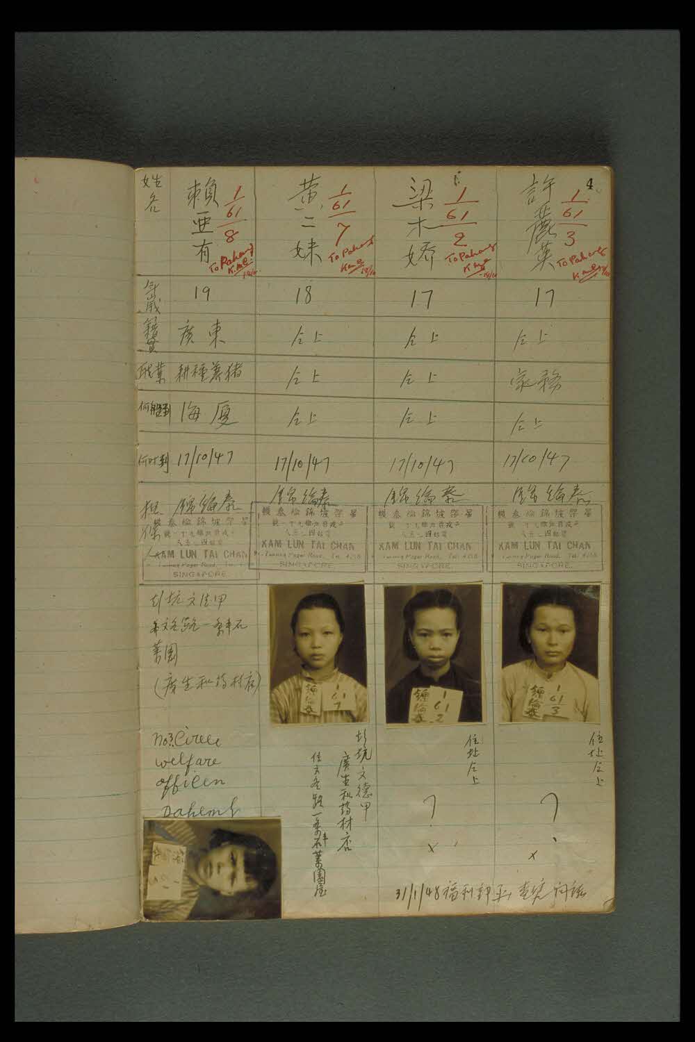 Lodging house record book, 1947-1960, NMS 2000-03642. Courtesy of National Museum of Singapore.